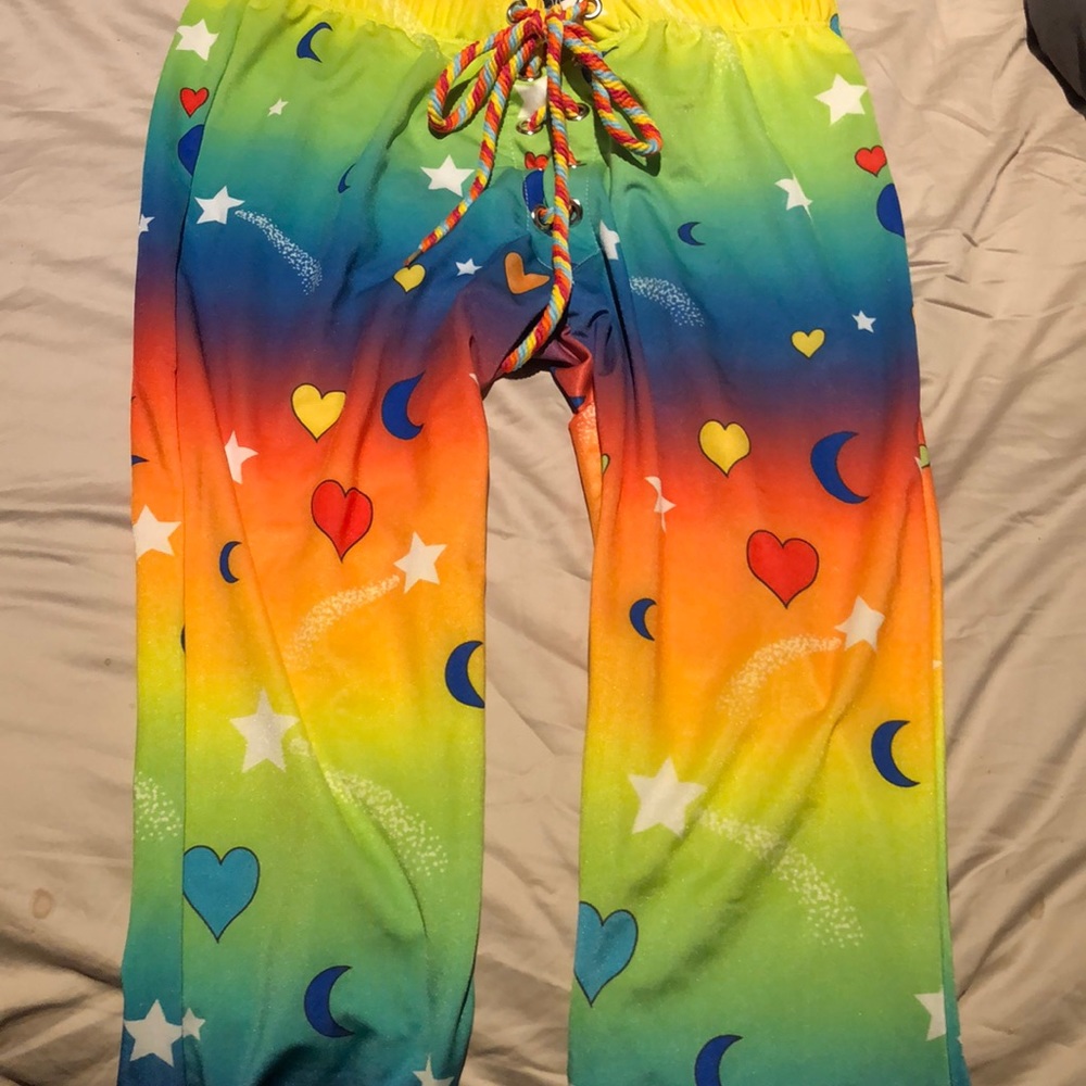 80s pants, lace up front, bellbottom & stretch